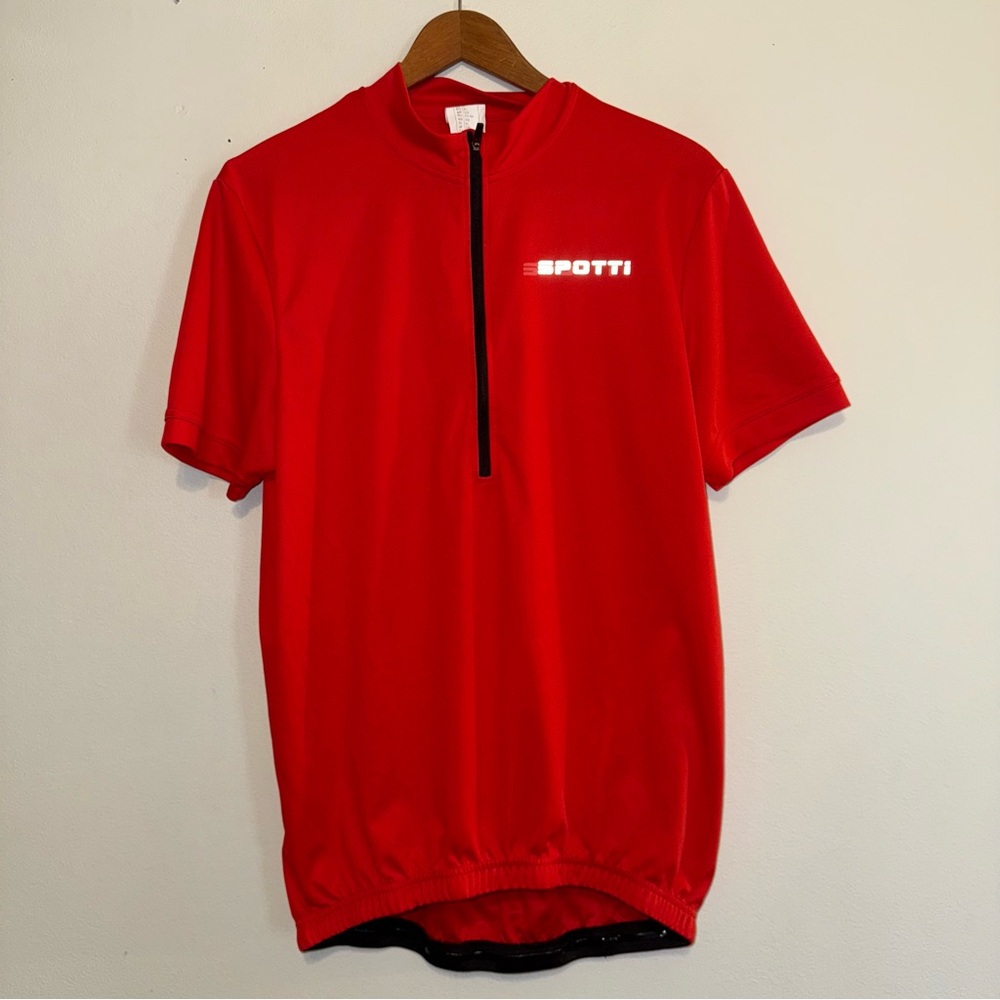 SPOTTI Cycling Jersey Mens Large Red 1/4 Zip Pockets Short Sleeve Shirt